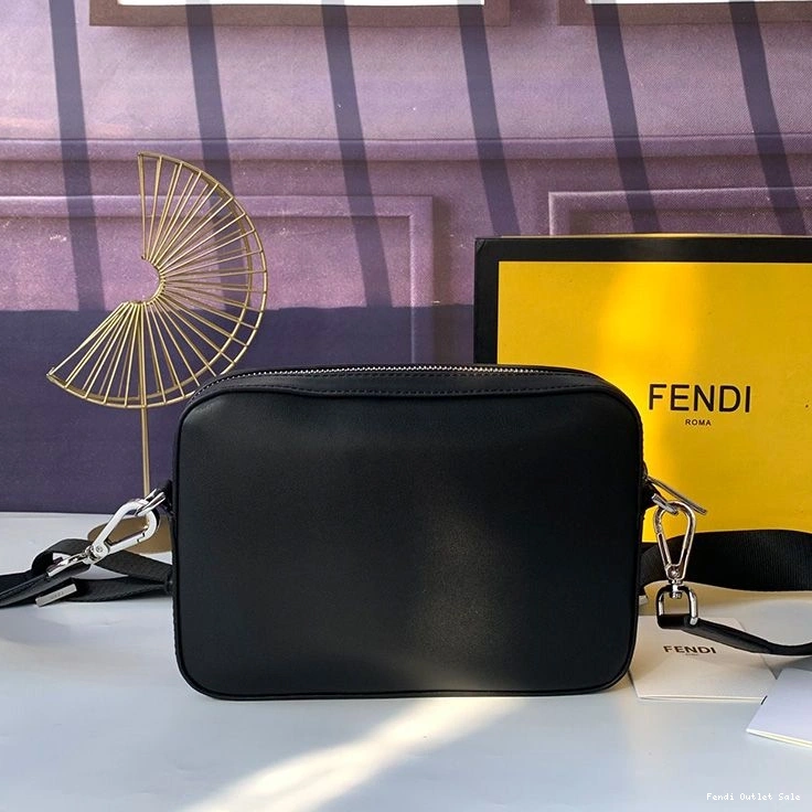Cheap In Calf Leather Logo Case Fendi Compact Camera Black ROMA 0707
